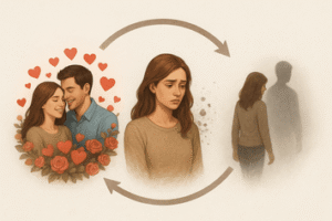 איור של מחזור ההתעללות במערכת יחסים – נרקיסיזם בזוגיות