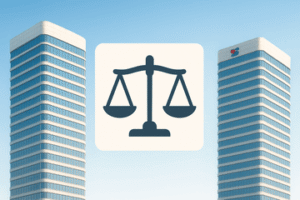 מגדלי ב.ס.ר בפתח תקווה עם אייקון של מאזני צדק עורך דין למשפחה בב.ס.ר בפתח תקווה