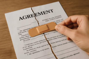 יד מנסה לאחות מסמך משפטי קרוע – הגרוש לא עומד בהסכם