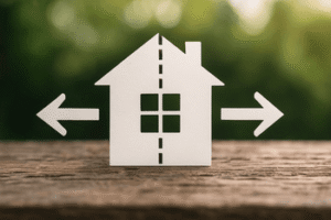 בית המחולק לשניים עם חצים לשני כיוונים – פירוק שיתוף בדירה בגירושין