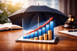 גרף מניות עולה המוגן במטרייה וממחיש עורך דין הסכם ממון להייטק